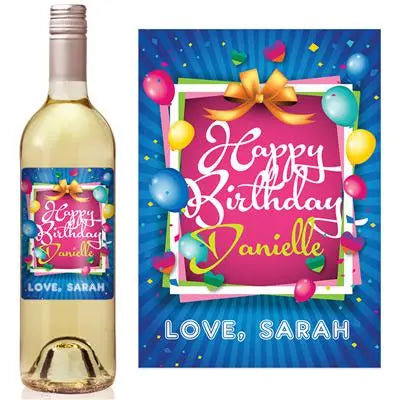 Balloons Birthday Wine Label iCustomLabel
