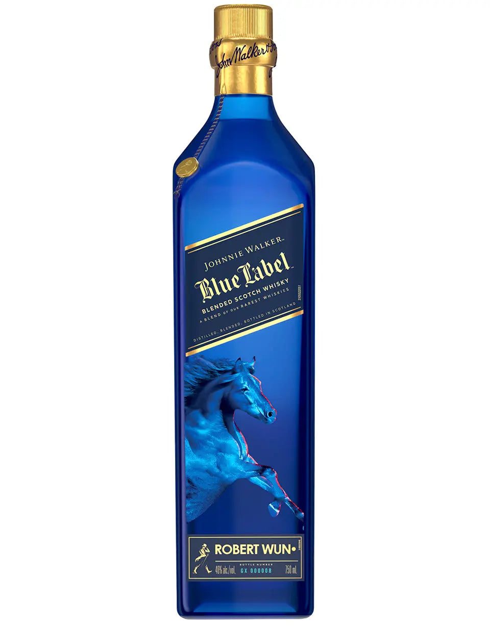Johnnie Walker Blue Label whisky bottle on a white background