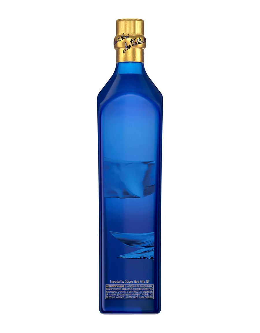 Blue bottle with gold cap on a white background