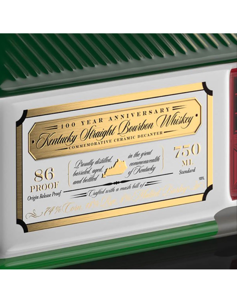 Kentucky Straight Bourbon Whiskey decanter with gold label on a white background