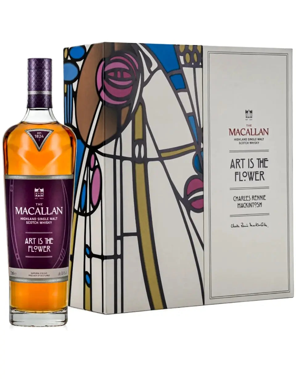 Macallan whisky bottle and box with artistic design