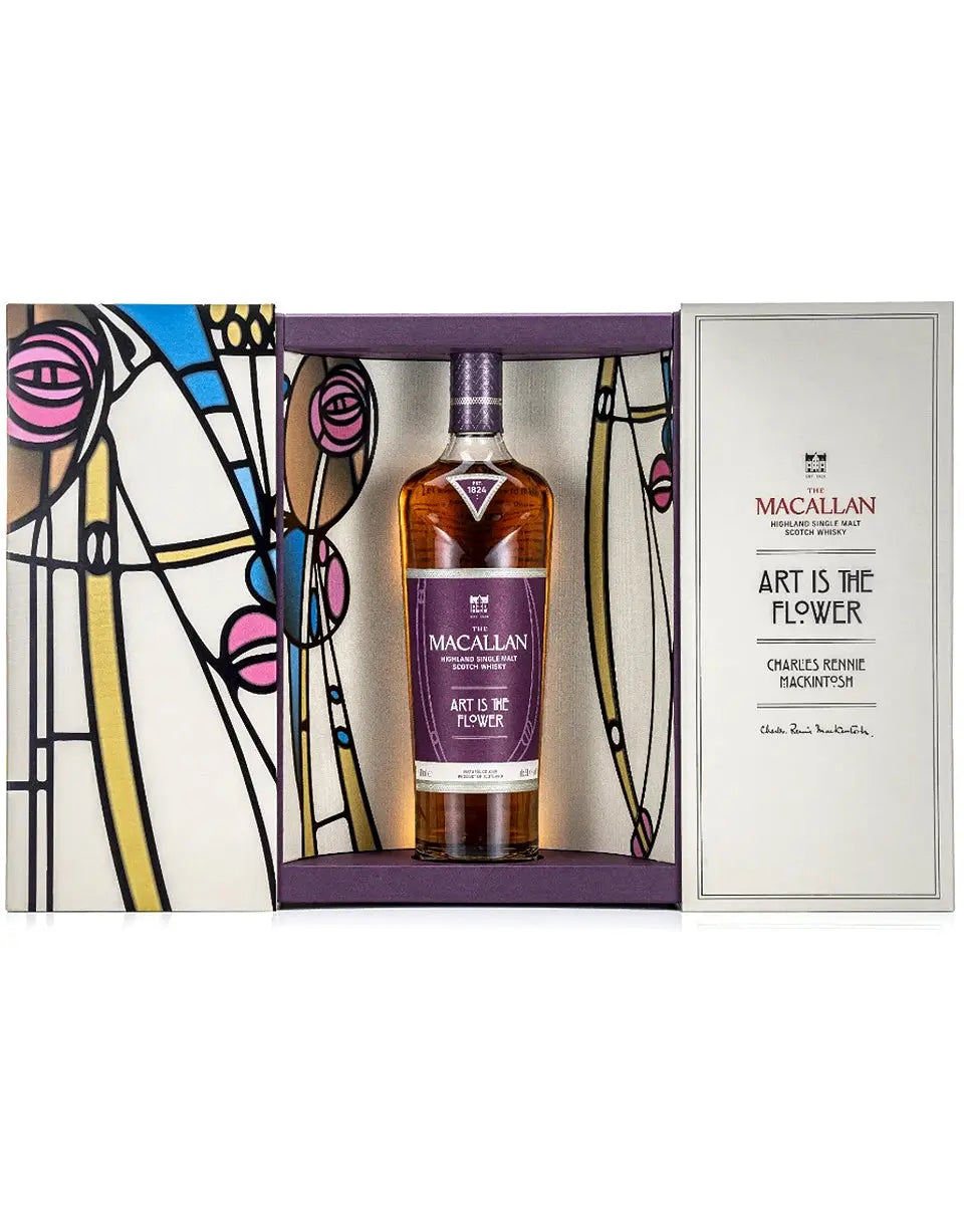 Macallan whisky bottle in a decorative box with abstract art design