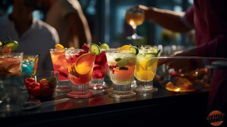 Essential cocktail mixers arranged for a home bar