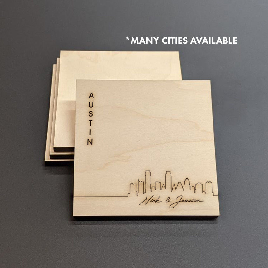 Austin Skyline Wood Coasters