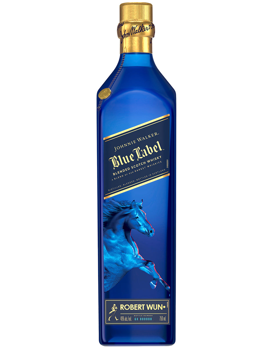 Johnnie Walker Blue Label whisky bottle on a white background