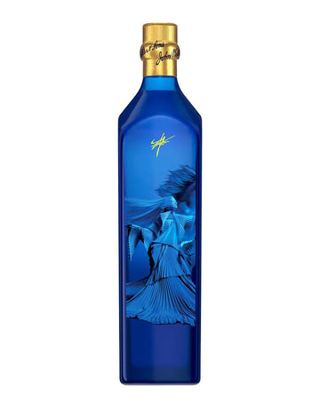 Blue bottle with gold cap on a white background