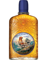 Bottle of Chicken Cockerl Miller's Reserve American Whiskey with a blue cap on a white background