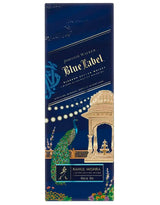 Johnnie Walker Blue Label packaging with peacock design on a white background