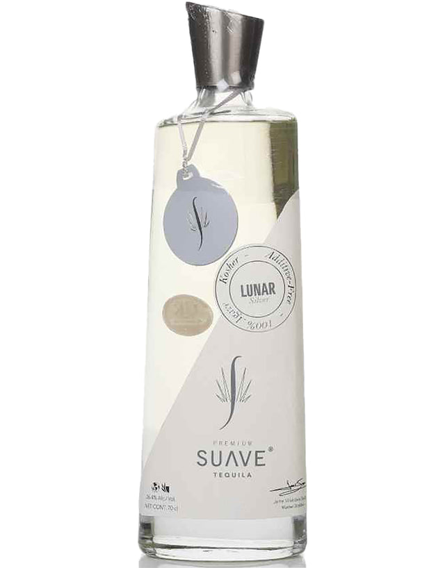 Suave tequila bottle with a silver cap on a white background
